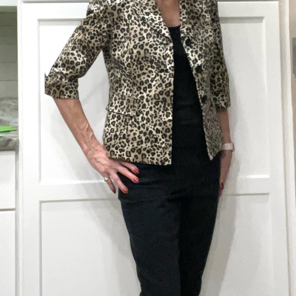 Size 4P - 6P Animal Print Jacket LeSuit Black & Brown 97% Poly 3% Spandex - Picture 5 of 9